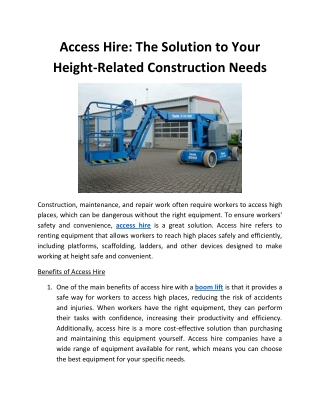 Access Hire The Solution to Your Height-Related Construction Needs