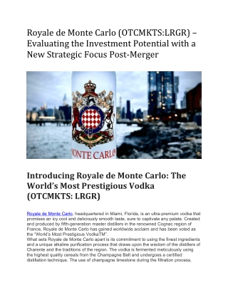 Royale de Monte Carlo (OTCMKTS:LRGR) &#8211; Evaluating the Investment Potential