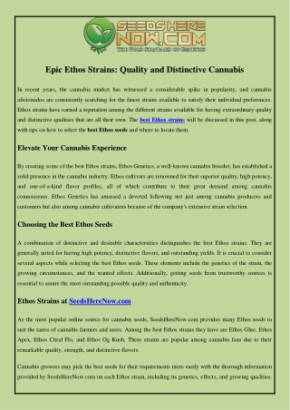 Epic Ethos Strains: Quality and Distinctive Cannabis