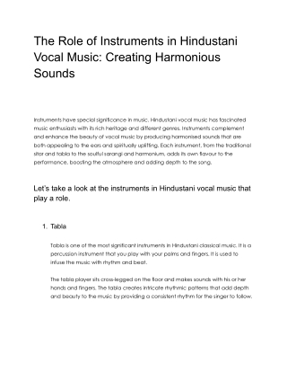 The Role of Instruments in Hindustani Vocal Music: Creating Harmonious Sounds