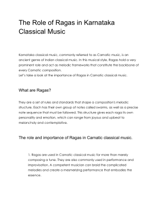 The Role of Ragas in Karnataka Classical Music