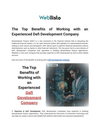 The Top Benefits of Working with an Experienced Defi Development Company