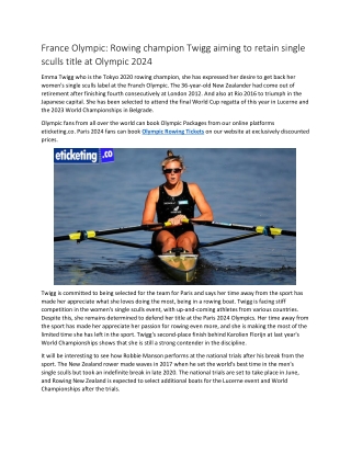 France Olympic Rowing champion Twigg aiming to retain single sculls title at Olympic 2024