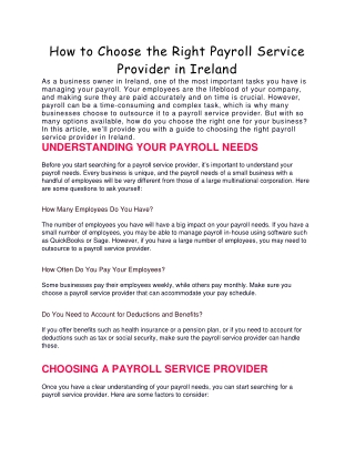 How to Choose the Right Payroll Service Provider in Ireland