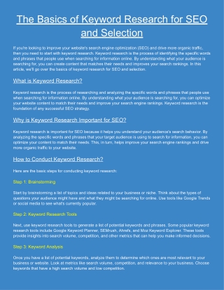 The Basics of Keyword Research for SEO and Selection