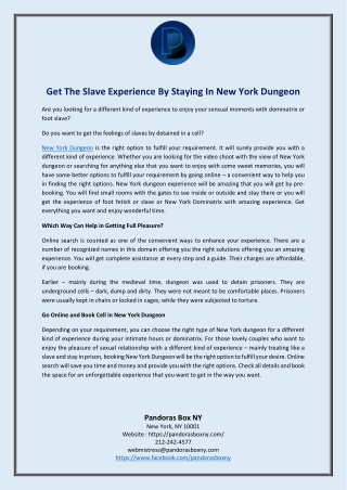 Get The Slave Experience By Staying In New York Dungeon