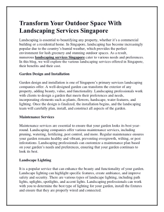 Transform Your Outdoor Space With Landscaping Services Singapore