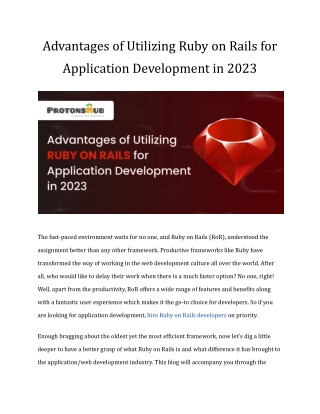 Advantages of Utilizing Ruby on Rails for Application Development in 2023