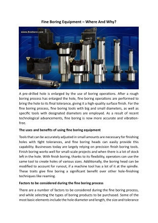 Fine Boring Equipment – Where And Why