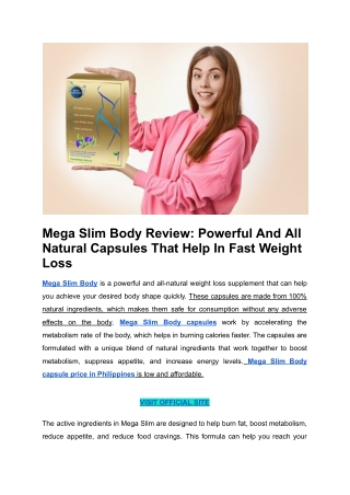 Mega Slim Body Review_ Powerful And All Natural Capsules That Help In Fast Weight Loss