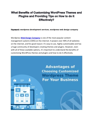 What Benefits of Customizing WordPress Themes and Plugins and Providing Tips on How to do it Effectively
