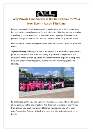 Get the best Austin limo service - Austin Elite Limo