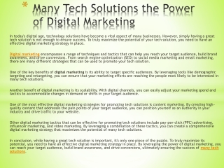 Many Tech Solutions the Power of Digital Marketing