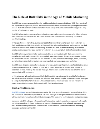 The Role of Bulk SMS in the Age of Mobile Marketing.