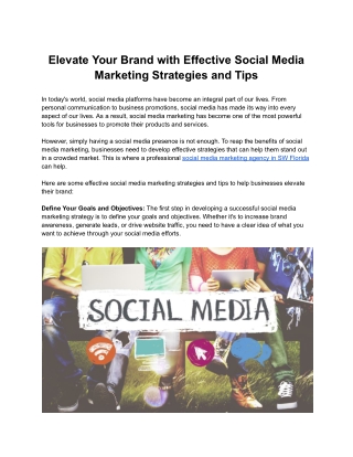 Elevate Your Brand with Effective Social Media Marketing Strategies and Tips