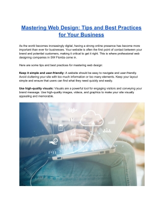 Mastering Web Design: Tips and Best Practices for Your Business