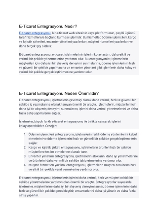 E-Ticaret Entegrasyonu