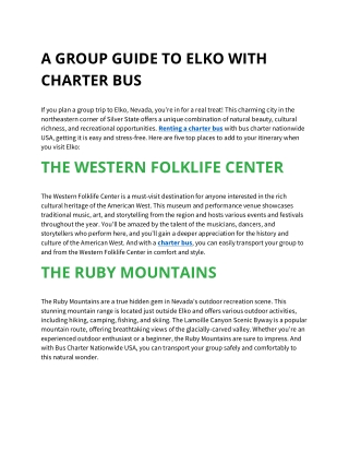 A GROUP GUIDE TO ELKO WITH CHARTER BUS
