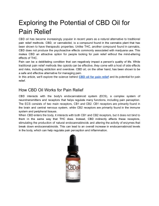 Exploring the Potential of CBD Oil for Pain Relief