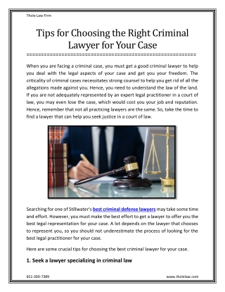 Tips for Choosing the Right Criminal Lawyer for Your Case