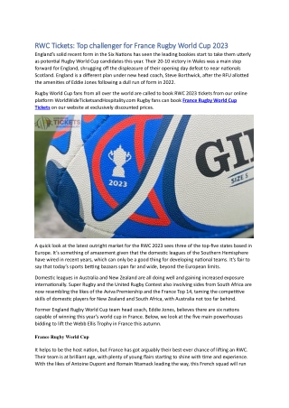 RWC Tickets Top challenger for France Rugby World Cup 2023