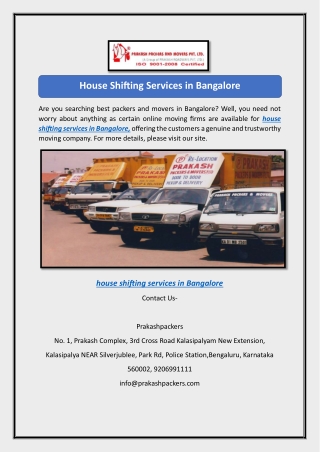 House Shifting Services in Bangalore