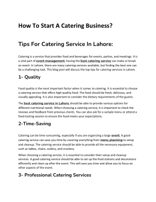 How To Start A Catering Business