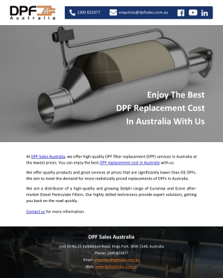 Enjoy The Best DPF Replacement Cost In Australia With Us