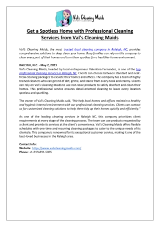 Get a Spotless Home with Professional Cleaning Services from Vals Cleaning Maids