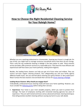 Things to Consider When Hiring Residential Cleaning Services - Vals Cleaning Maids