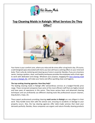 Discover What Services Raleighs Top Cleaning Maids Have in Store for You