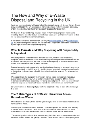 The How and Why of E-Waste Disposal and Recycling in the UK