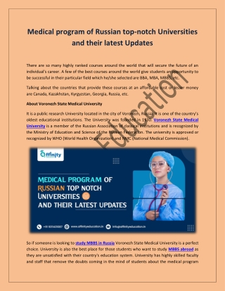 Medical program of Russian top-notch Universities and their latest Updates