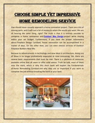 Choose Simple yet Impressive Home Remodeling Service