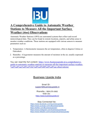 A Comprehensive Guide to Automatic Weather Stations to Measure All the Important Surface Weather (मौसम) Observations