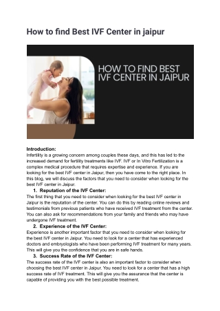 How to find Best IVF Center in jaipur