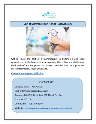 Cost of Mammogram in Florida | Acaweb.com