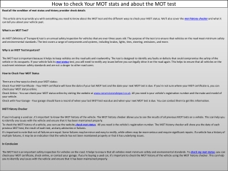 How to check Your MOT stats and about