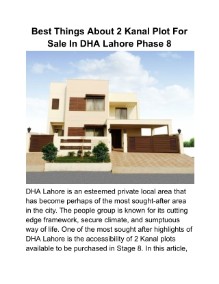 Best Things About 2 Kanal Plot For Sale In DHA Lahore Phase 8
