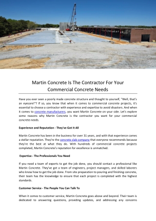 Martin Concrete Is The Contractor For Your Commercial Concrete Needs