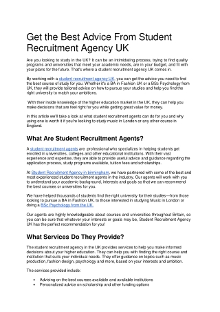 Get the Best Advice From Student Recruitment Agency UK