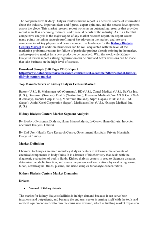 Kidney Dialysis Centers Market
