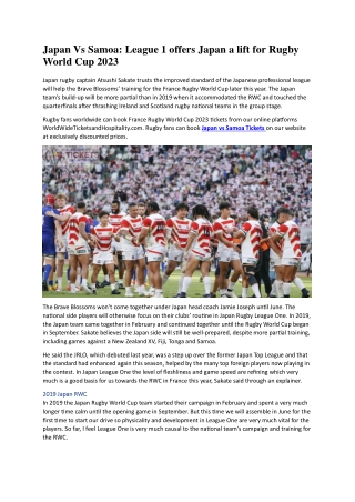 Japan Vs Samoa: League 1 offers Japan a lift for Rugby World Cup 2023