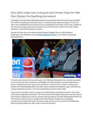 Paris 2024 Indian men in Group A with Chinese Taipei for FIBA Paris Olympic Pre-Qualifying tournament