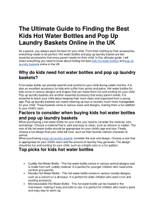 The Ultimate Guide to Finding the Best Kids Hot Water Bottles and Pop Up Laundry Baskets Online in the UK