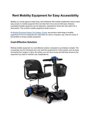 Rent Mobility Equipment for Easy Accessibility