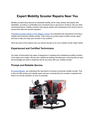 Expert Mobility Scooter Repairs Near You