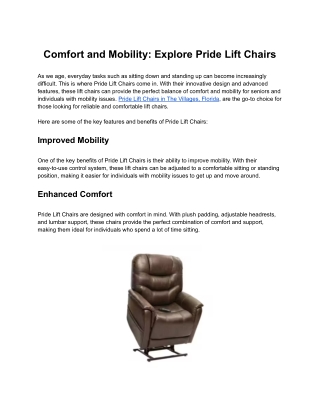 Comfort and Mobility: Explore Pride Lift Chairs