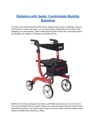 Rollators with Seats: Comfortable Mobility Solutions