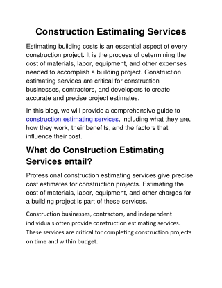 Construction Estimating Services